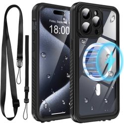 iPhone 15 Pro Max Case Waterproof with MagSafe, Built in Screen Protector [IP68] Dustproof Shockproof Full Body Protective Phone Case with Neck/Crossb