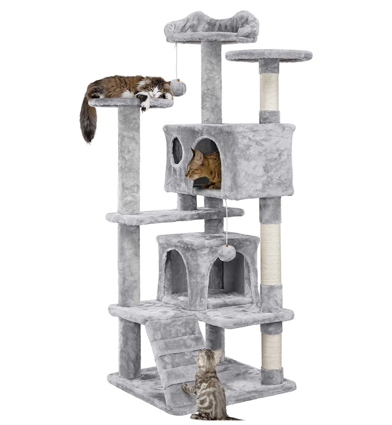 54in Multi-Level Cat Tree with Sisal-Covered Scratching Posts