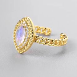 Moonstone Gold Chain Ring 925