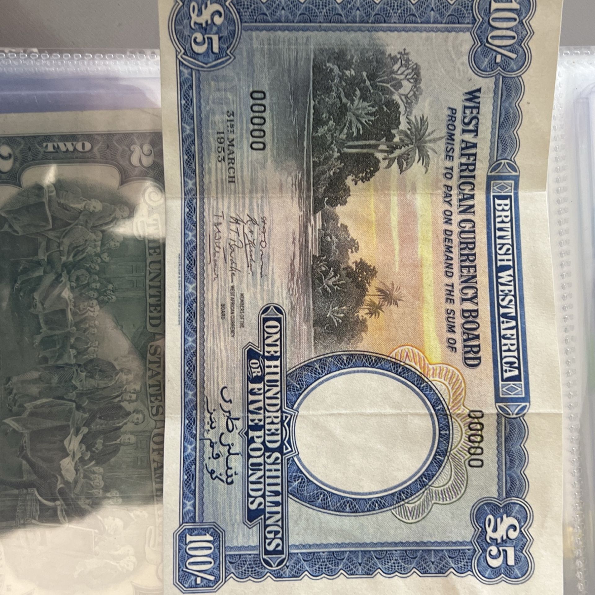 West African Currency 100 Schillings Or 5 Pounds Solid Serial Number 00000