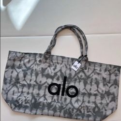 ALO Gray Tie Dye Canvas Cotton Large Tote Bag