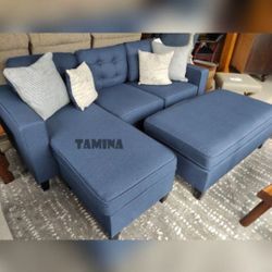 Black Or Blue Sectional Sofa With XL Ottoman 81×60"