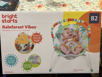 Bright Starts Rainforest Vibes Vibrating Baby Bouncer with Toy Bar