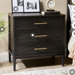 Better Homes & Gardens Oaklee 3 Drawer Nightstand with USB, Charcoal Finish