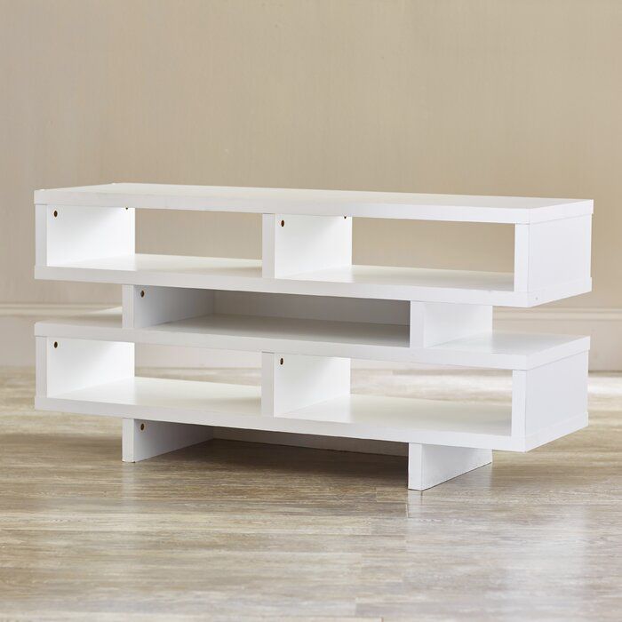 Modern White TV Stand with Open Shelves
