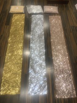 Sequins table runner, mirrored aisles runner, Rose gold candle holders and candles
