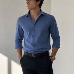 Alfani Slim Fit Steel Blue Dresses Shirt 