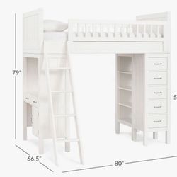 Pottery Barn Loft Bed with Desk, Drawers & Mattres