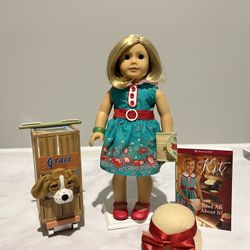 American Girl Kit Kittredge Doll In Green Dress With Accessories PLUS Grace Dog (with Dog Accessories) & Scooter Bundle!