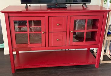 Walker Edison Highboy Transitional Wood TV Stand, antique red