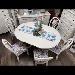 White Table With Six Chairs And Leaf