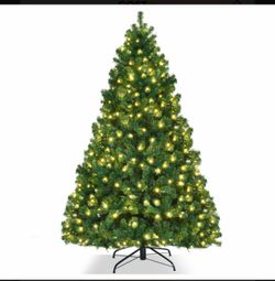 7 Feet Pre-lit Artificial Natural Christmas Tree with LED Lights