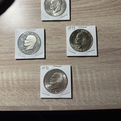Four Silver Eisenhower Dollars (1971, 1972, 1973, 1976) 