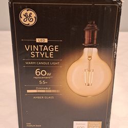ge Light Bulb Vintage Style 60 Watt Replacement 5.5 Amber Glass Dimmable NEW!