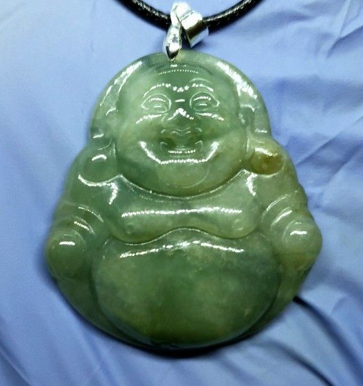 Burmese icy Type A Jadeite Jade Pendant Lucky Happy Buddha.
