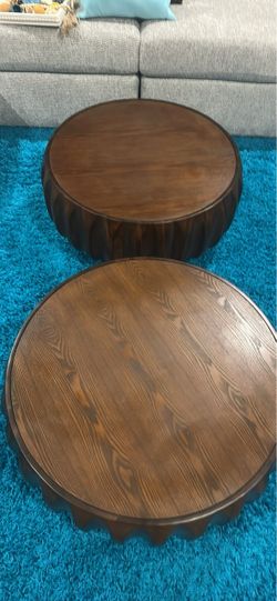 Round Wood Coffee Table Set of 2