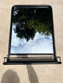 Black Metal Wall Mirror with Bar Shelf