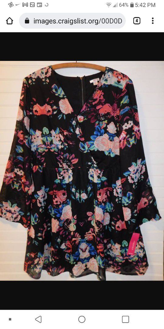 NWT Women's Size L Black Floral Chiffon Dress or Tunic-- NEW WITH TAGS -

