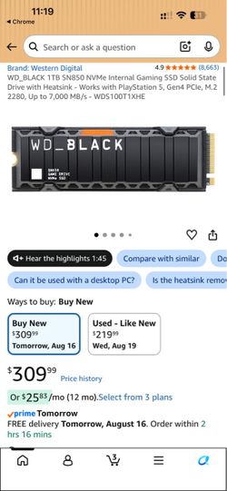 NEW WD_BLACK 1TB SN850 NVMe Internal Gaming SSD Solid State Drive with Heatsink (NEVER USED)
