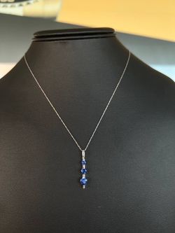 10k white gold necklace chain w diamond blue stones pendant  20 inch