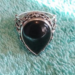  Hand Crafted Solid Sterling Silver And Onyx Ring In Women’s Size 7