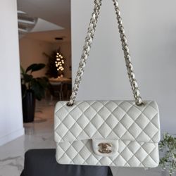 Chanel Small Classic Light Grey Caviar Leather 