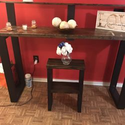 Expresso Stain Top Console With Matching Side Table