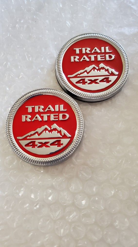 2X TRAIL RATED 4x4 Emblem Badge For Jeep Wrangler JK JL (2008-2021) Gloss Red