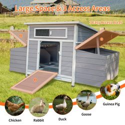 Large Wooden Chicken Coop Outdoor Hen House Poultry Cage for Outdoor with 2 Sides Nesting Boxes