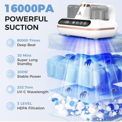 Bed Vacuum Cleaner - 5-in-1 Cordless Mattress Vacuum Cleaner, Powered by UV-C Light & Ultrasonic Technology, 16Kpa Strong Suction,Low Noise,Suitable f