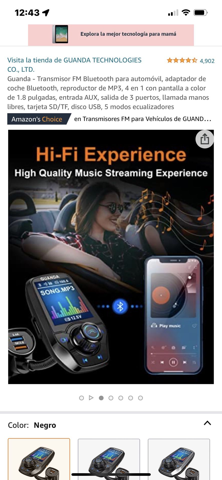 Guanda - Transmisor FM Bluetooth para automóvil, adaptador de coche  Bluetooth, reproductor de MP3, 4 en 1 con pantalla a color de 1.8 pulgadas