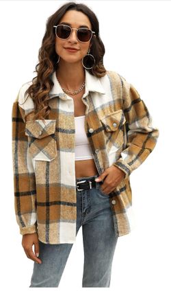 Womens Plaid Button Down Flannel Shirt Jacket [Small]