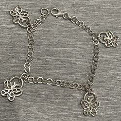 Sterling Silver Butterfly Charm Braclet Pendant Dangling Double Loop Vintage