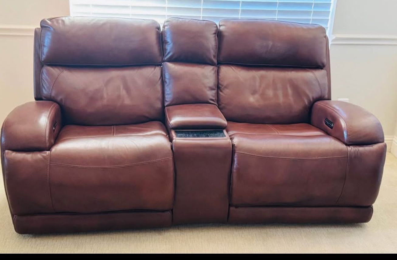 “Zero Gravity” dual reclining electric loveseat and stand alone recliner with built in standard plug