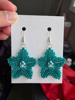 Teal Beaded Star Dangle Earrings