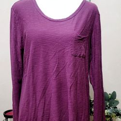 Women's Purple Long Sleeve Pocket T-Shirt