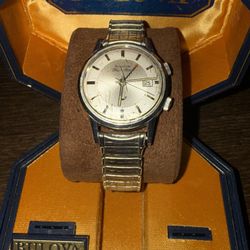 RARE VINTAGE BULOVA SEA KING wrist alarm date ref. 11454 circa 1969 W/ Box