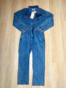 Vogue Fashion PLNH Women's Denim Blue LongSleeve Jumpsuit Coverall Sz M NWT