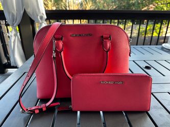 Michael Kors Cindy Coral Pink Dome Satchel with wallet
