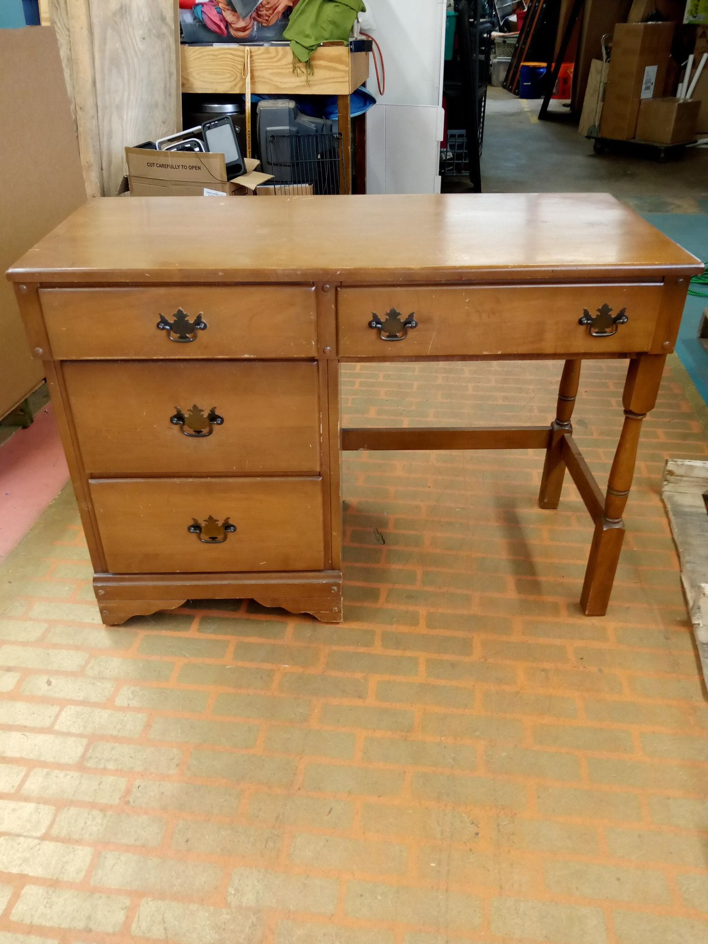 Vintage wood school desk with 4 drawers