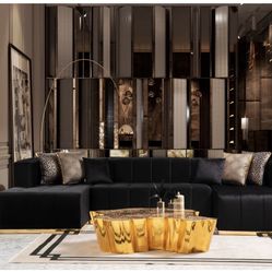 lisha Black Velvet Double Chaise Sectional