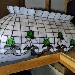 Antique Authentic Pool Table Hanging Lamp With Stained Glass And A Electronic Dart Board Arcade Style