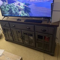 Large Rustic TV Console Cabinet w/ Glass Doors + Drawers (TV Not Included)