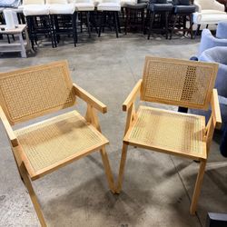 Natural Wood Rattan Dining Chair Set Of 2 