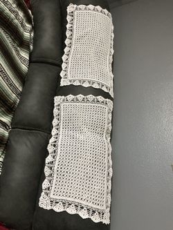 32”x20 adorable pair of White handmade Crochet Lace Doilies $30 each