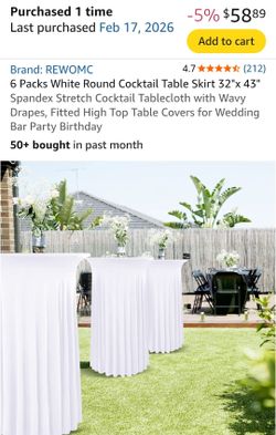 6 White Round Cocktail Table Skirts