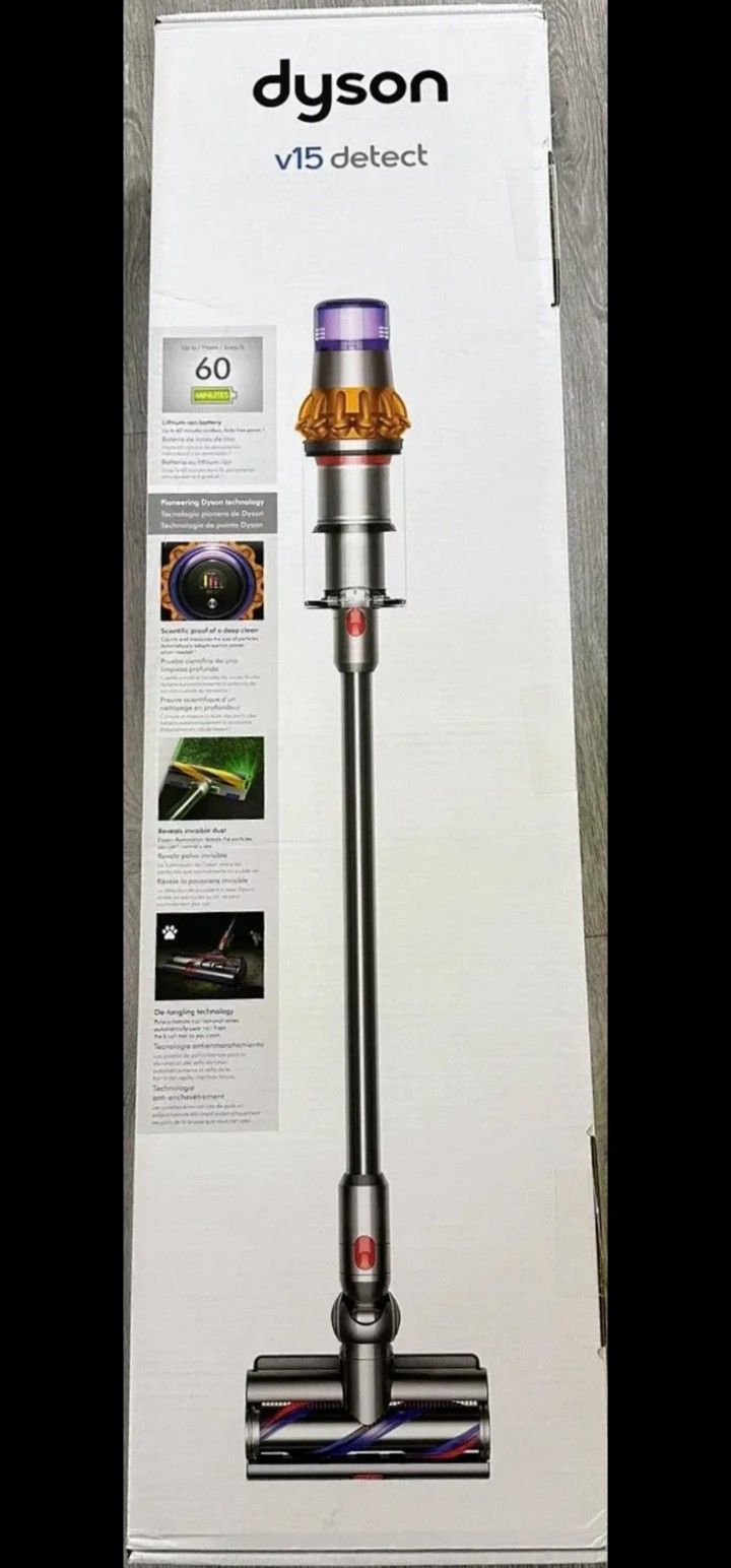 *New* Dyson V15 Detect Cordless Stick Vacuum Cleaner, Yellow/Nickel, 447261-01
