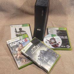 AWESOME MICROSOFT XBOX 360 SLIM VIDEO GAME SYSTEM BUNDLE w/5 GAMES * 4GB CONSOLE DISK DISC