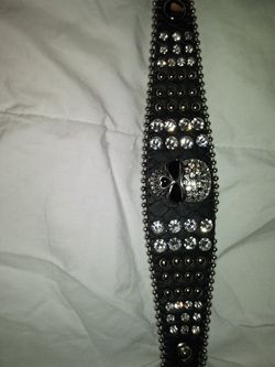 Sugar skull bracelet leather straps with crystals