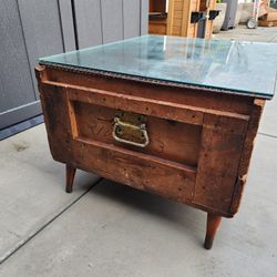 Antique Crate Coffee Table with Glass Top